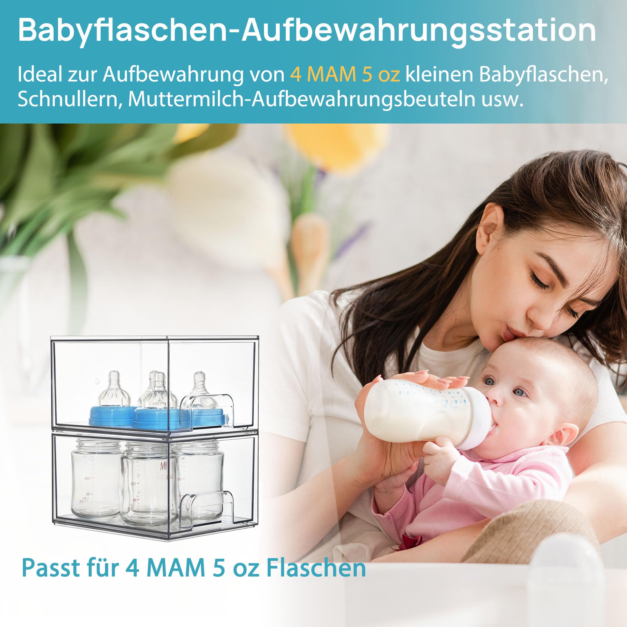 Vtopmart 4er-Set Kleine Stackable Storage Drawers, Acrylic Organiser with 32 Non-slip Mat, Aufbewahrung und Organisation for Dresser, Bathroom, Kosmetik, Küche, Vorratsschrank