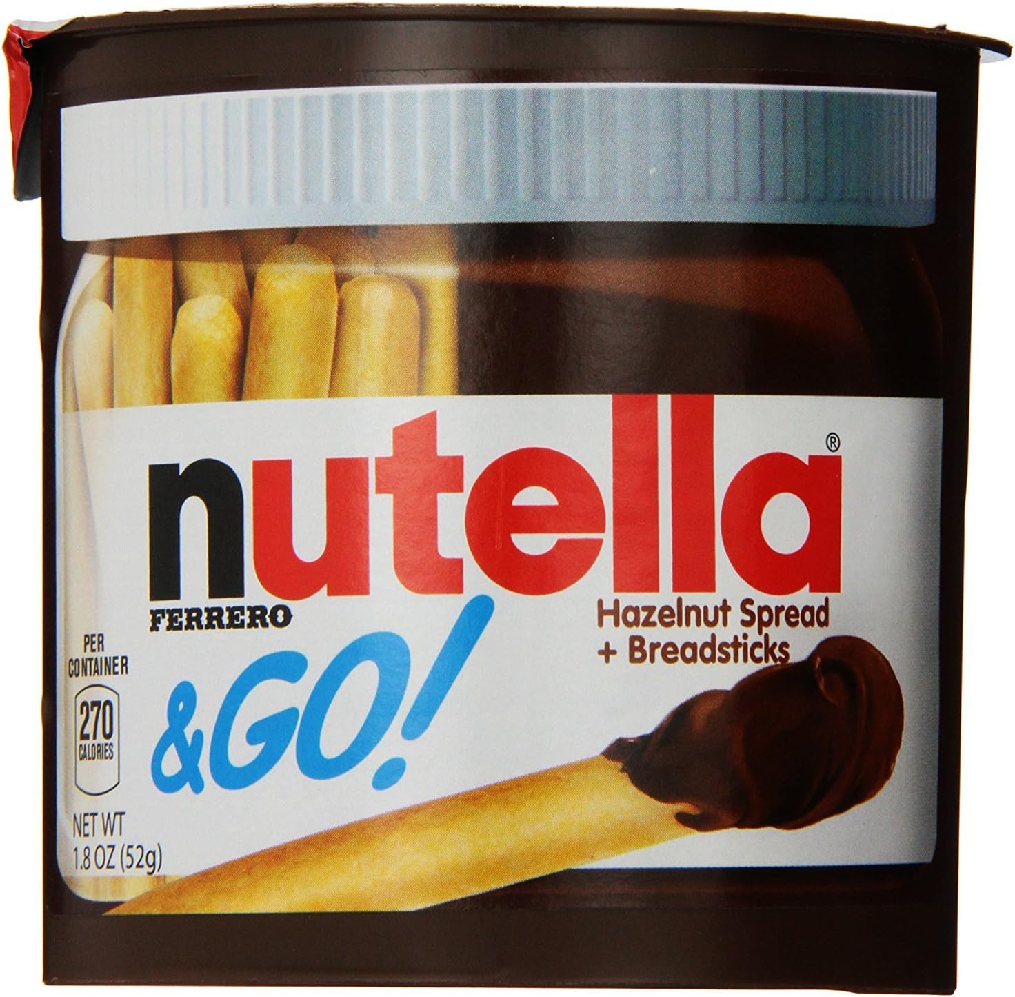 Nutella and Go Snack Packs, Chocolate Hazelnut Spread with Breadsticks, Perfect Bulk Snacks for Kids' Lunch Boxes, 1.8 Ounce, Pack of 48