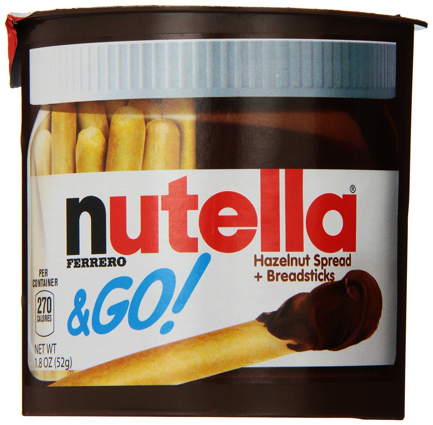 Nutella and Go Snack Packs, Chocolate Hazelnut Spread with Breadsticks, Perfect Bulk Snacks for Kids' Lunch Boxes, 1.8 Ounce, Pack of 48