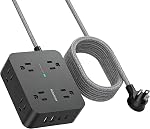 Barre de puissance du protecteur de surpression - 8 Sorties 4 USB Ports de recharge(2 USB C), bande de puissance avec 5Ft Cordon d'extension tressé, Plug plat, Bureau de montage mural USB C Station de recharge pour le bureau à domicile Collège Essentiels