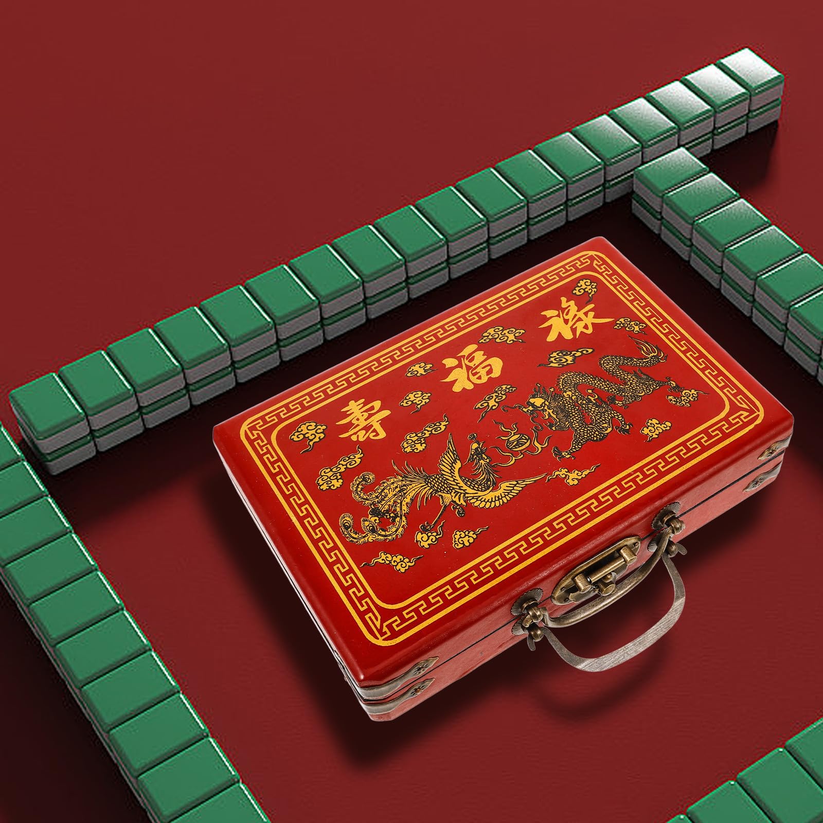 STOBAZA 3 Stück Rot Vintage mit Griff Mahjong, Aufbewahrungsbox | Leere Kasten für Steine, Tragbar und Geordnet, Traditionelle Form, Praktischer Henkel, Kompakt
