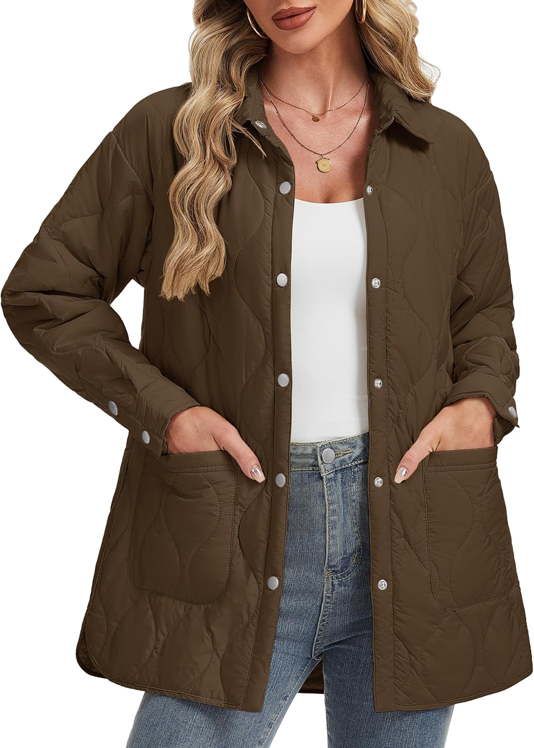 YUCOLEN Women's Quilted Jacket Trendy Long Lightweight Coat Ladies Cute Warm Shacket 2026 Fall Winter Fashion Clothes