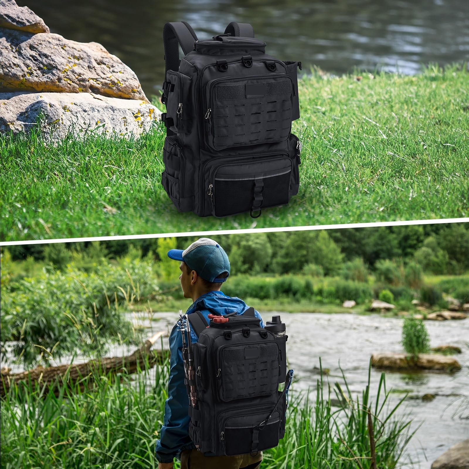 Tackle Storage Bags Outdoor Multifunctional Backpack Travel Mountaineering Explore Bag Fishing Storage Backpack Borsa da Pesca(Black)