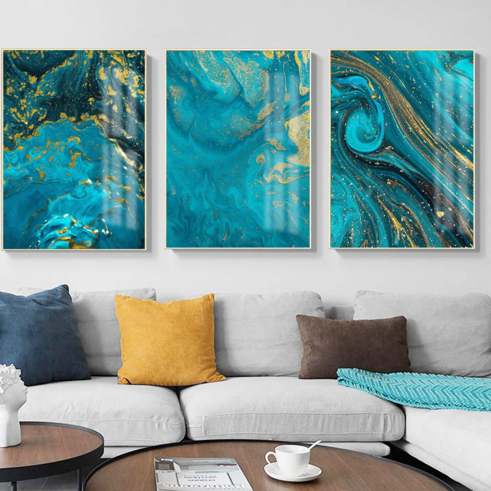 Affiches marbre fluide abstrait 50x70 decoration salon triptyque mural