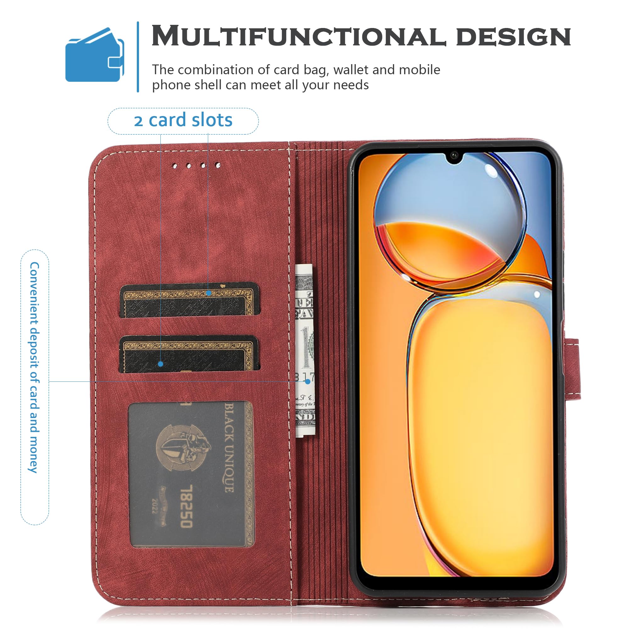 Cover A Libro Per Xiaomi Redmi 13C 4G 6.74” – Custodia Portafoglio In Pelle PU E TPU, Chiusura Magnetica, Con 3 Tasche E Funzione Stand, Blu