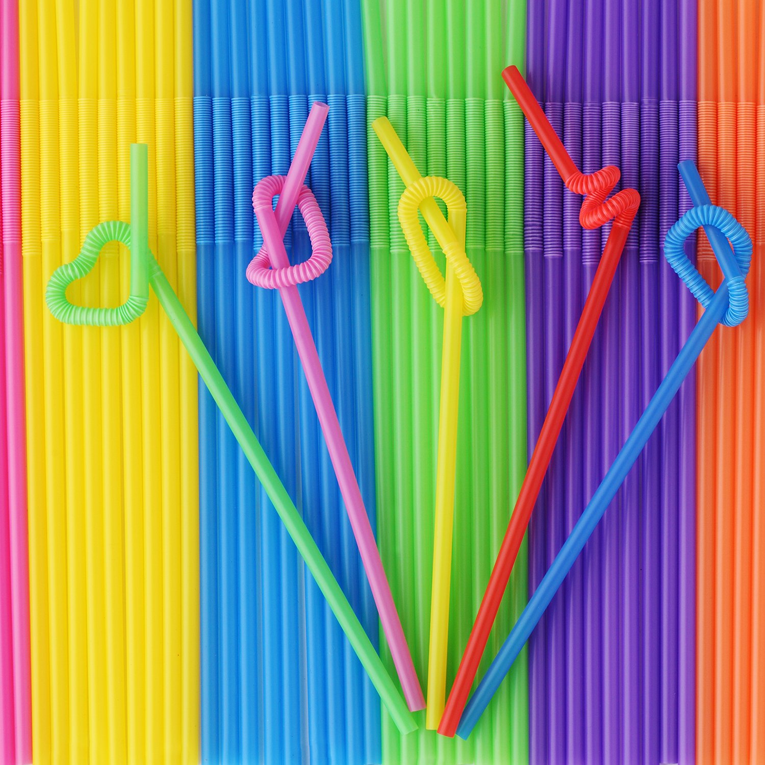 Be Lighted Long Drinking Straws, 200 Pack, 10-13 inches, Individual Package Disposable Flexible Plastic Straws, Colored
