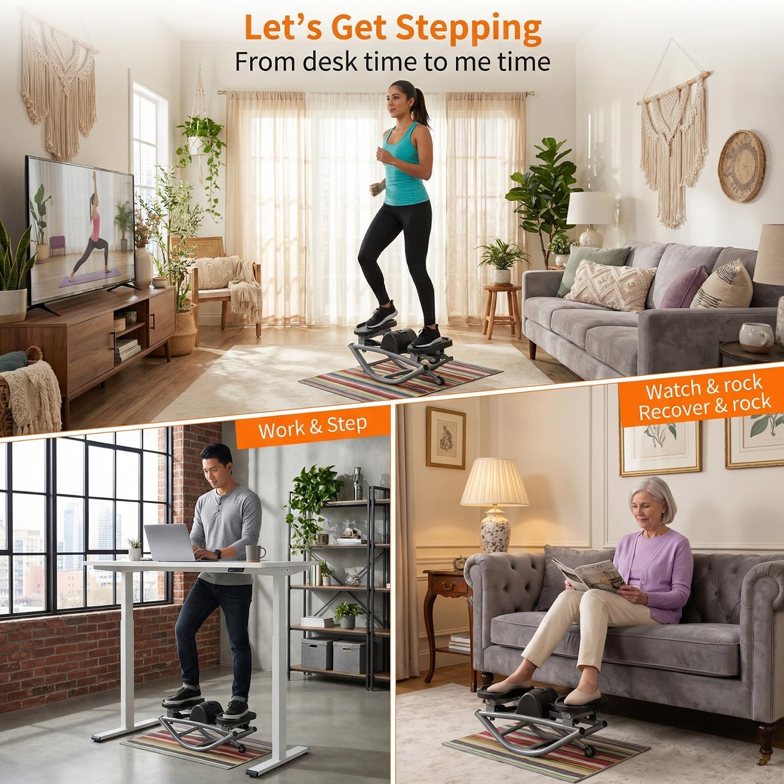 Rock Stepper – Stepper Laterale con Elastici di Resistenza & Tappetino Antiscivolo, Movimento 3D Laterale per Fianchi, Glutei & Postura, Cardio a Basso Impatto