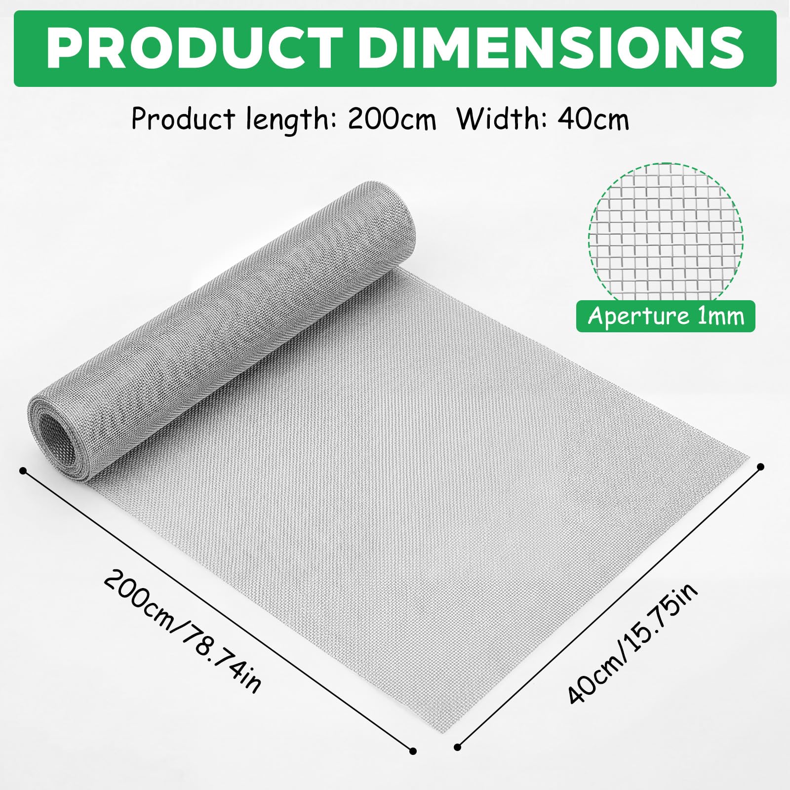 Eulihent Malla Metálica Fina 40 x 200 cm, Tela Metálica de Acero Inoxidable 304, Malla de Alambre 20 Mesh, Resistente y Duradera, Ventilación y Filtración para Hogar y Exterior — view 2