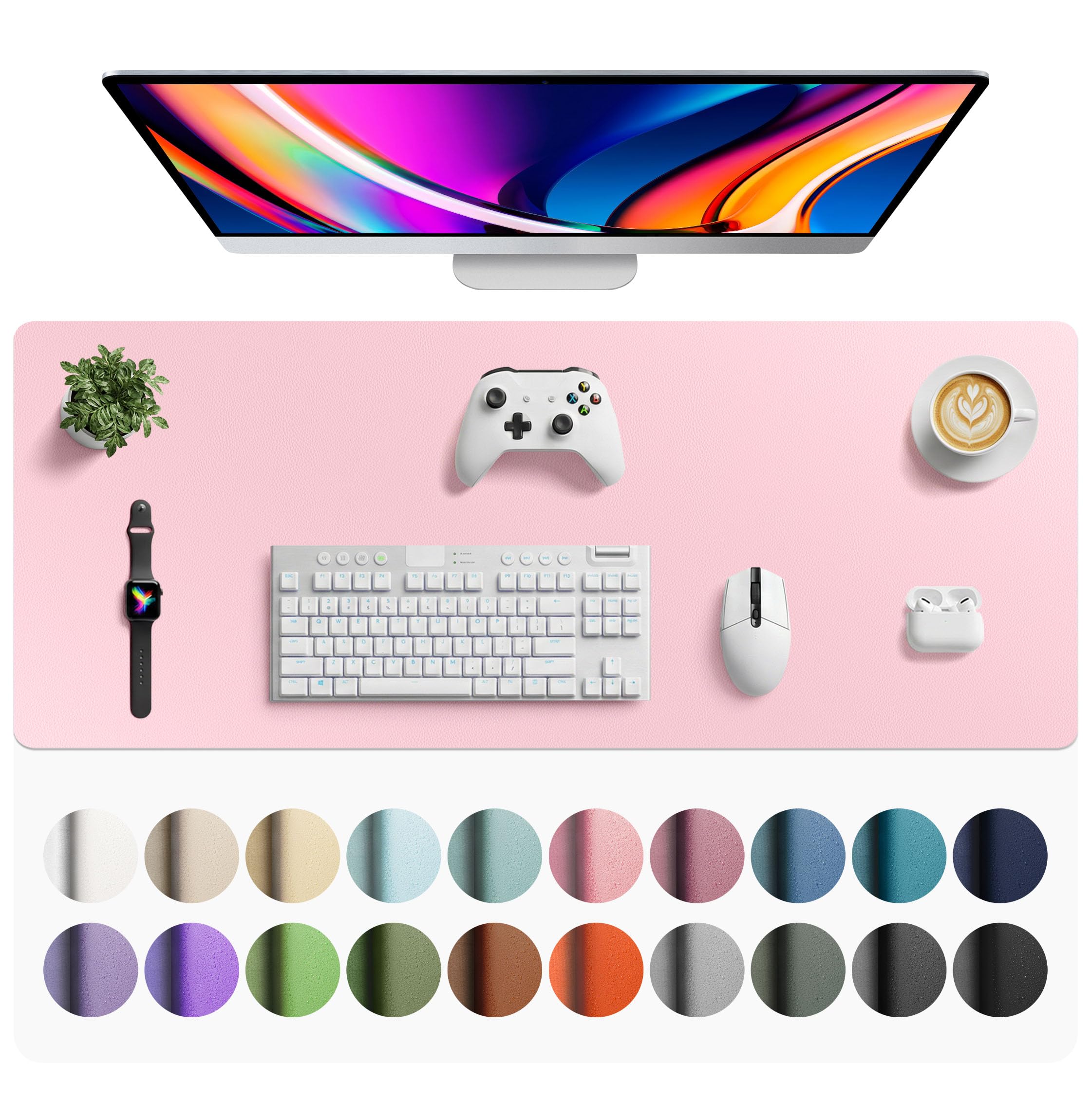 Aothia Faux Leather Desk Mat - Large Mouse Pad, Non-Slip PU Leather Blotter, Waterproof Writing Surface for Office and Home (Fairy Pink, 42" x 17")