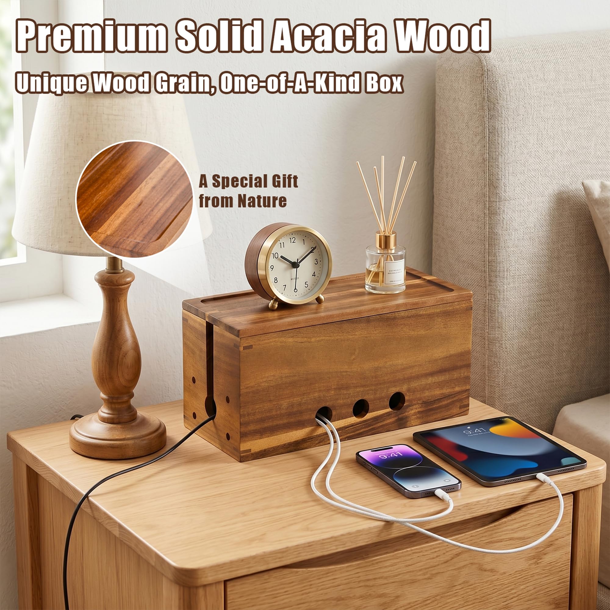 Large Acacia Cable Box - Cord Organizer -7 Large Acacia Cable Box - Cord Organizer -7