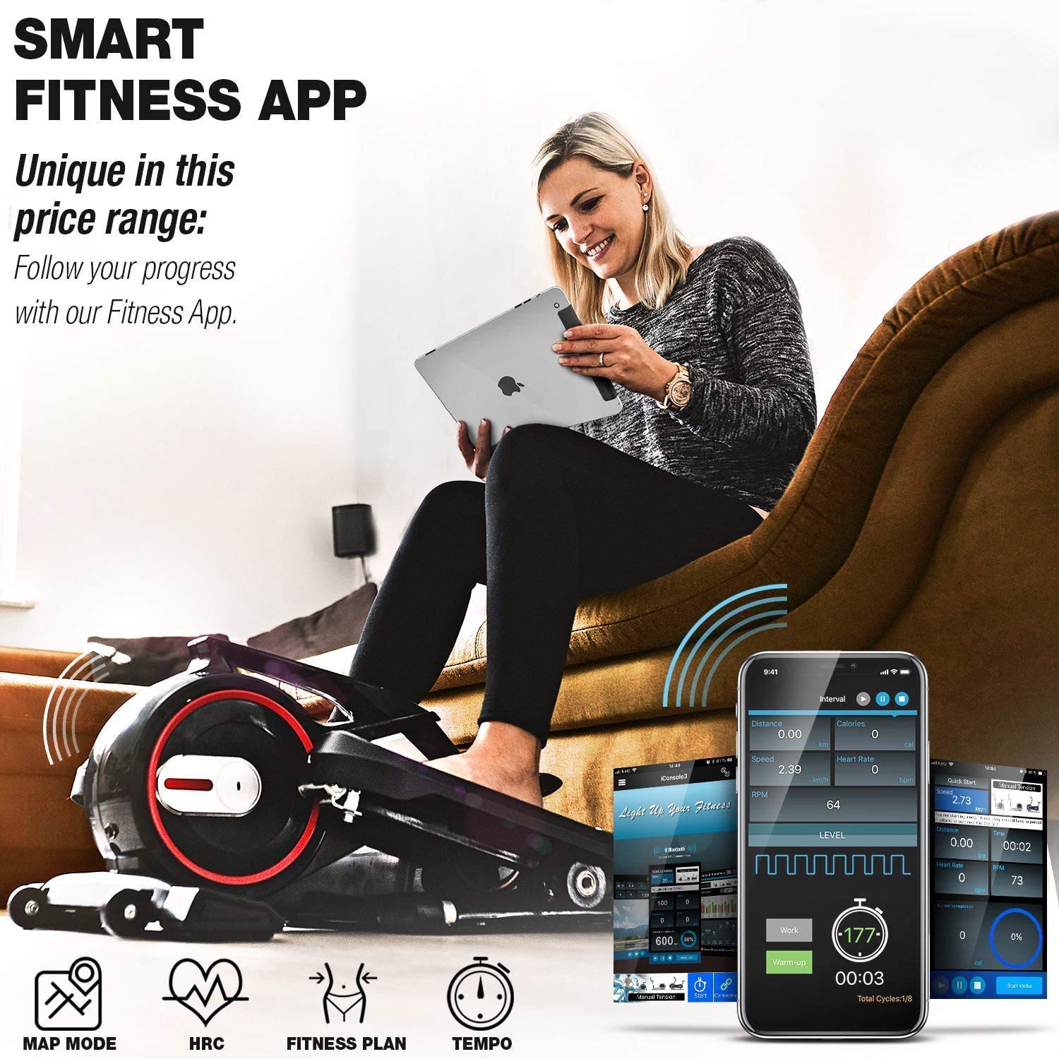 Mini ellittica da Allenamento Bluetooth con App Cyclette ellittica Passo-Passo per Esercizi in Ufficio a casa Pedale di Salute sul Posto di Lavoro Trainer