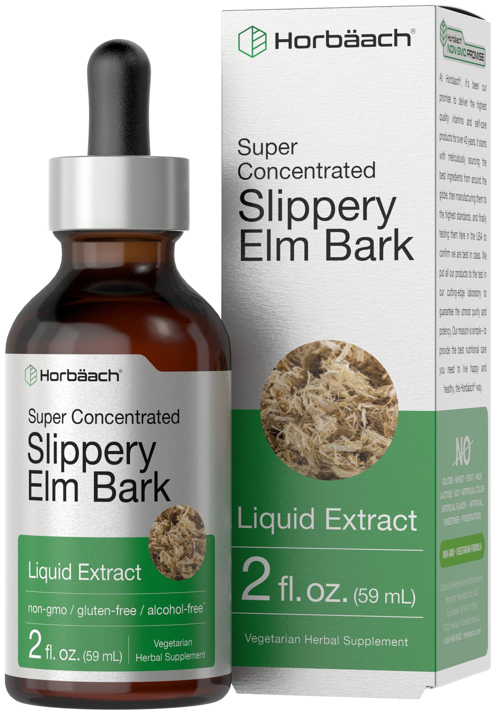 Horbäach Slippery Elm Liquid Drops | 2 Fl Oz | Bark Extract Tincture | Vegetarian | Alcohol Free | Non-GMO, Gluten Free Supplement