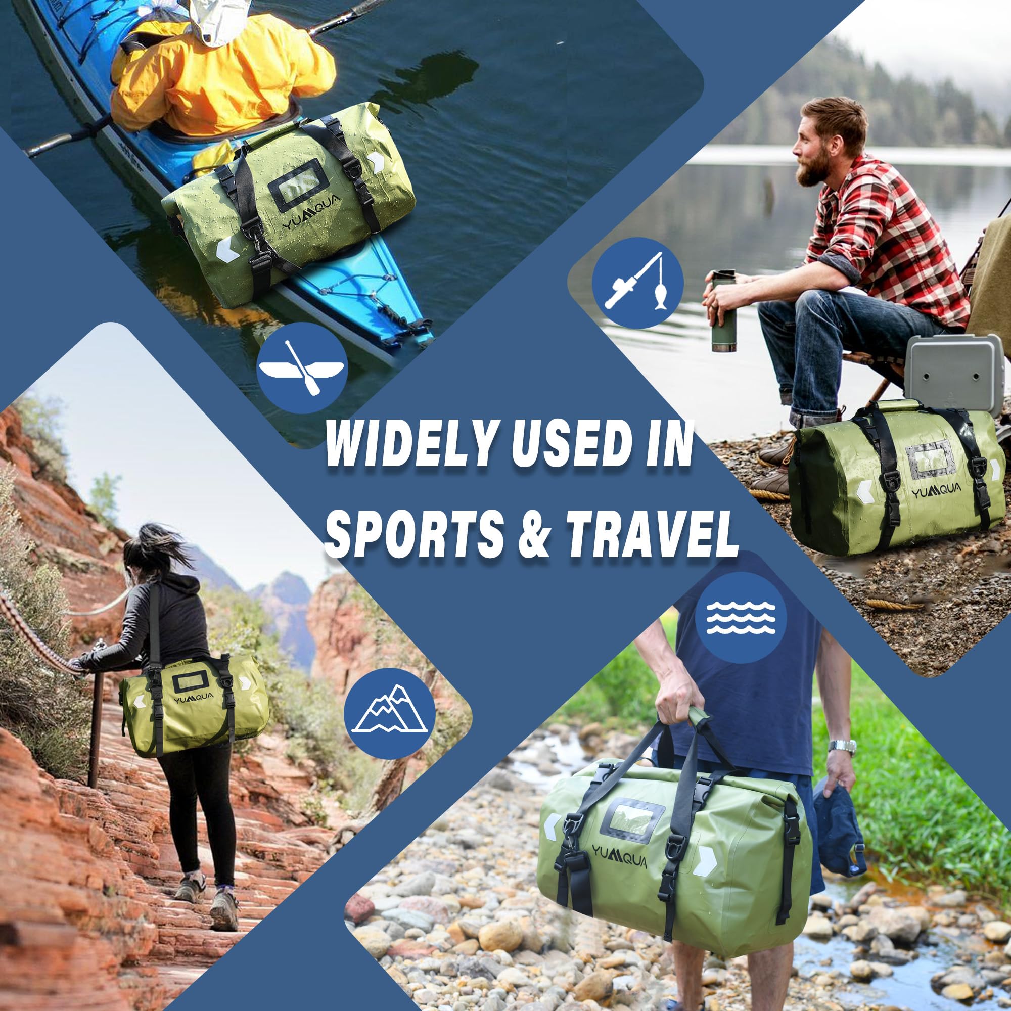 YUMQUA Borsa da Viaggio Impermeabile 40L - Borsone Sportivo Duffel Dry Bag per Moto, Barche e Campeggio