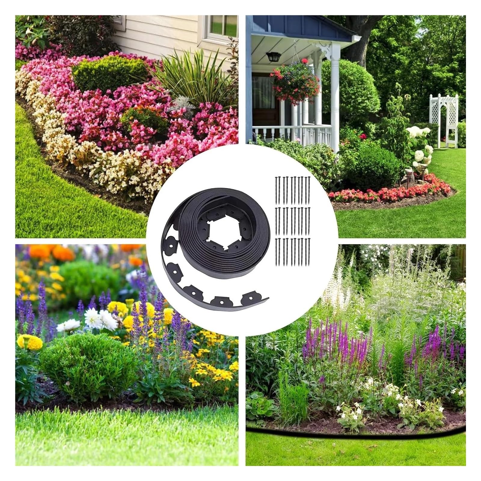 Bordures de Jardin, Bordure de pelouse en Plastique 32 Pieds sans Bordure Jardin Noire avec 30 enjeux