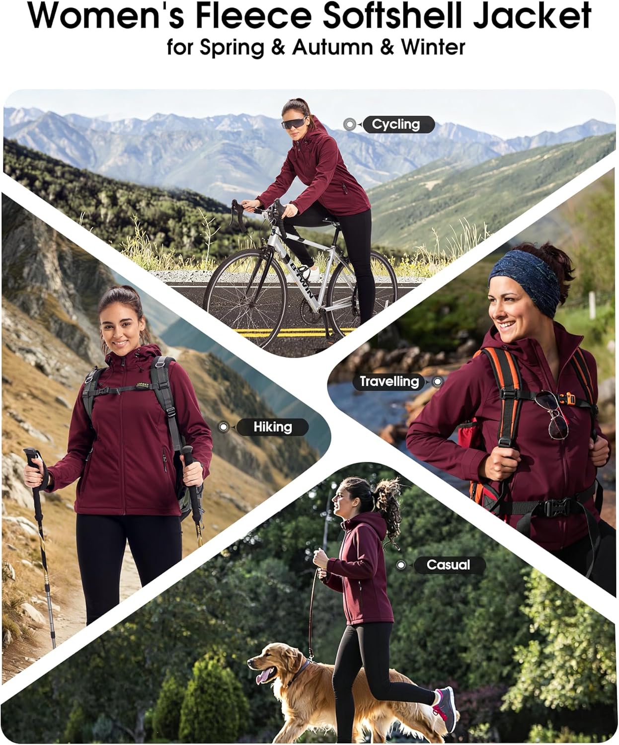 Outdoor Ventures Women's Softshell Jacket Waterproof Warm Fleece Lined Lightweight Windproof Hooded Insulated Windbreaker - Image 2