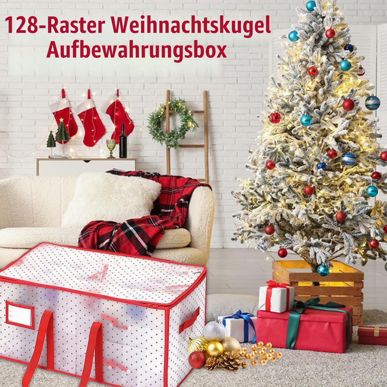 Weihnachtskugeln Aufbewahrung, XL Aufbewahrungsbox für Weihnachtskugeln mit Verstellbaren Trennwänden aus Papier 128 Fächer für Weihnachtsdekorationen oder Dekorationen, Weihnachtskugeln