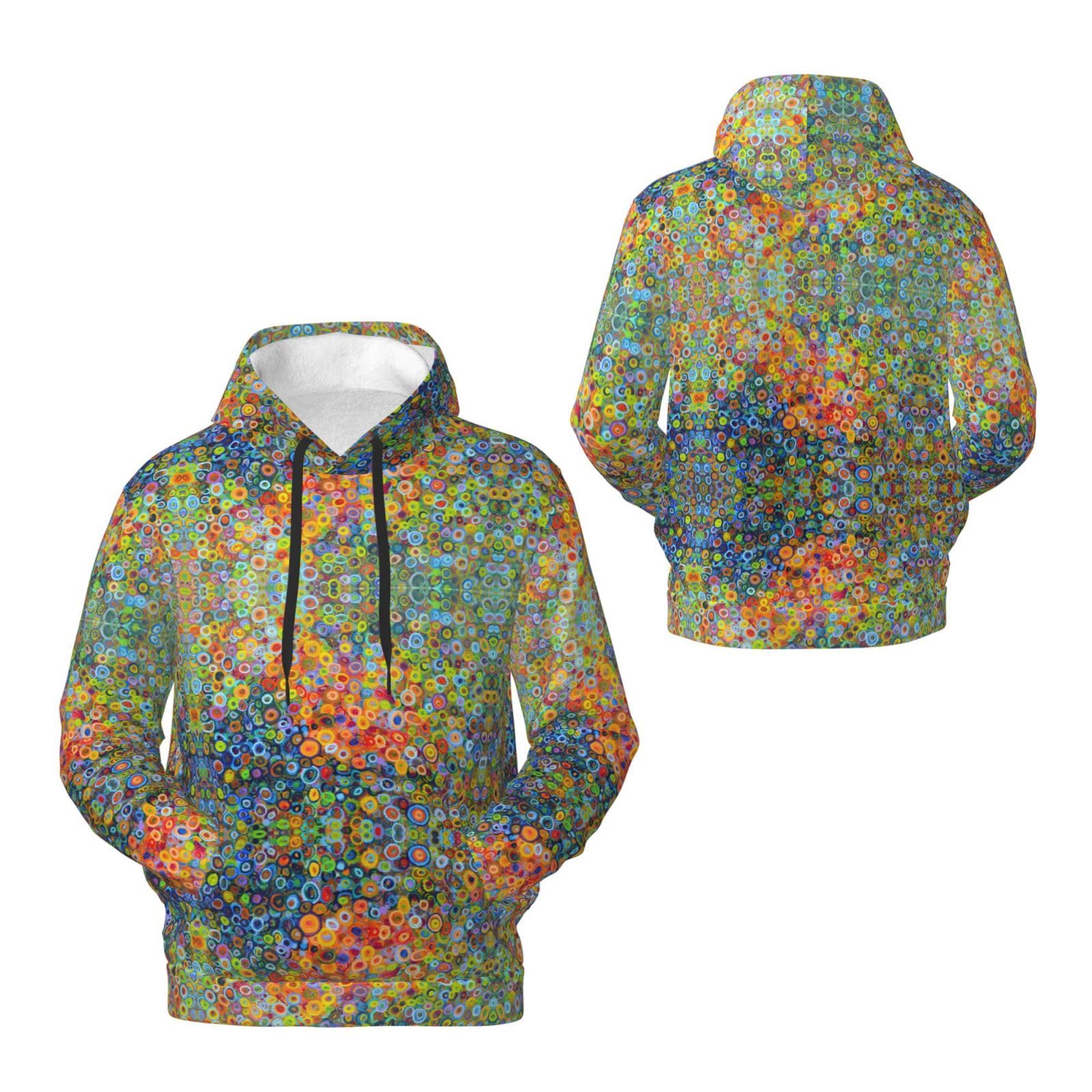 Męska bluza z kapturem z kolorowym nadrukiem, casualowa grafika z nadrukiem bluzy z kapturem z kieszenią