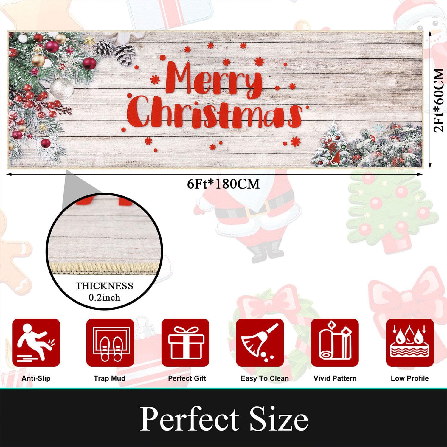 SHACOS Kerstlopers, vloerkleden voor hal, 60 x 180 cm kerstloper