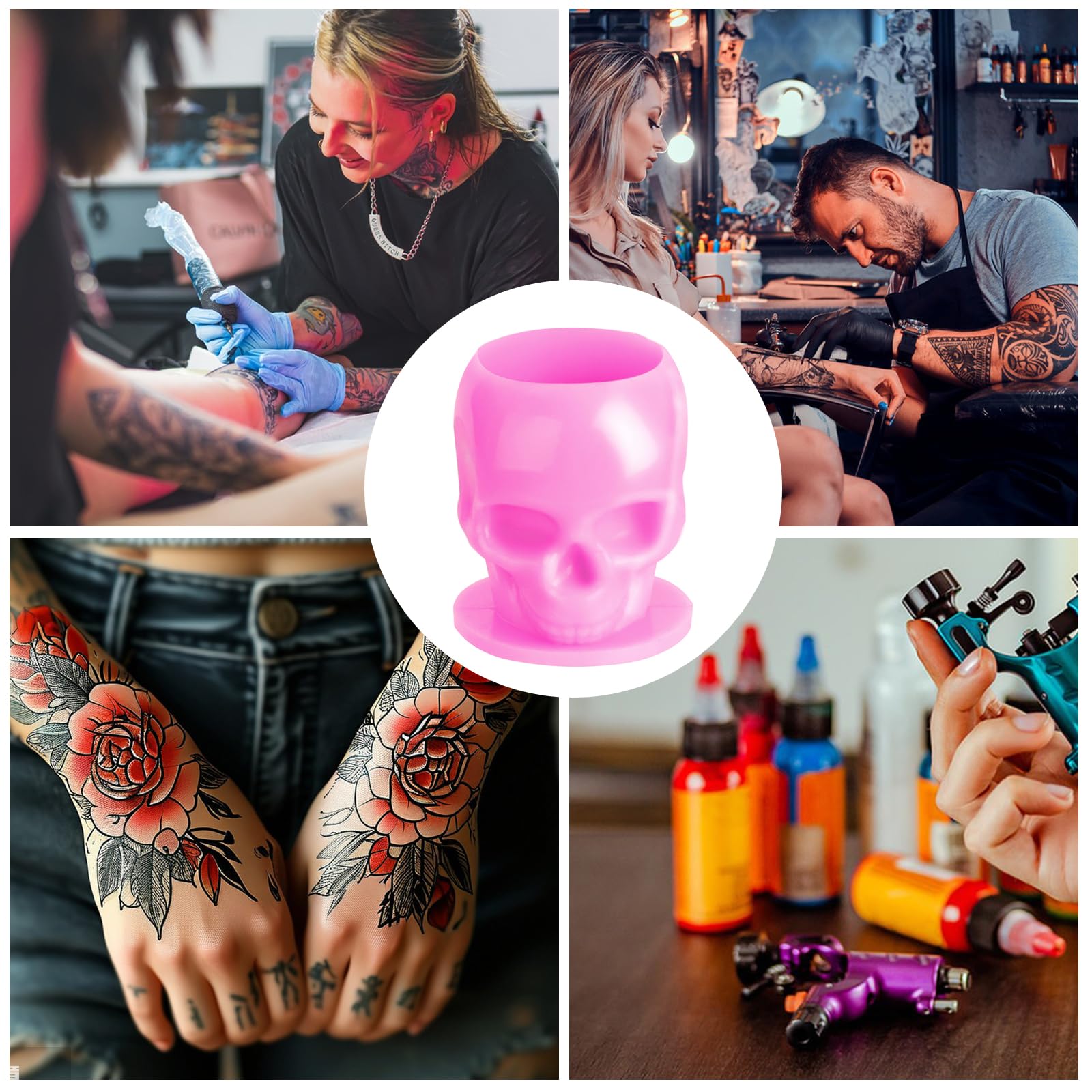 Bohue 100pcs Skull Shaped Tattoo Ink Cups Large Tattoo Ink Cups with Base Self-Stand Container Plastic Pigment Caps Cups for Ink - Image 4