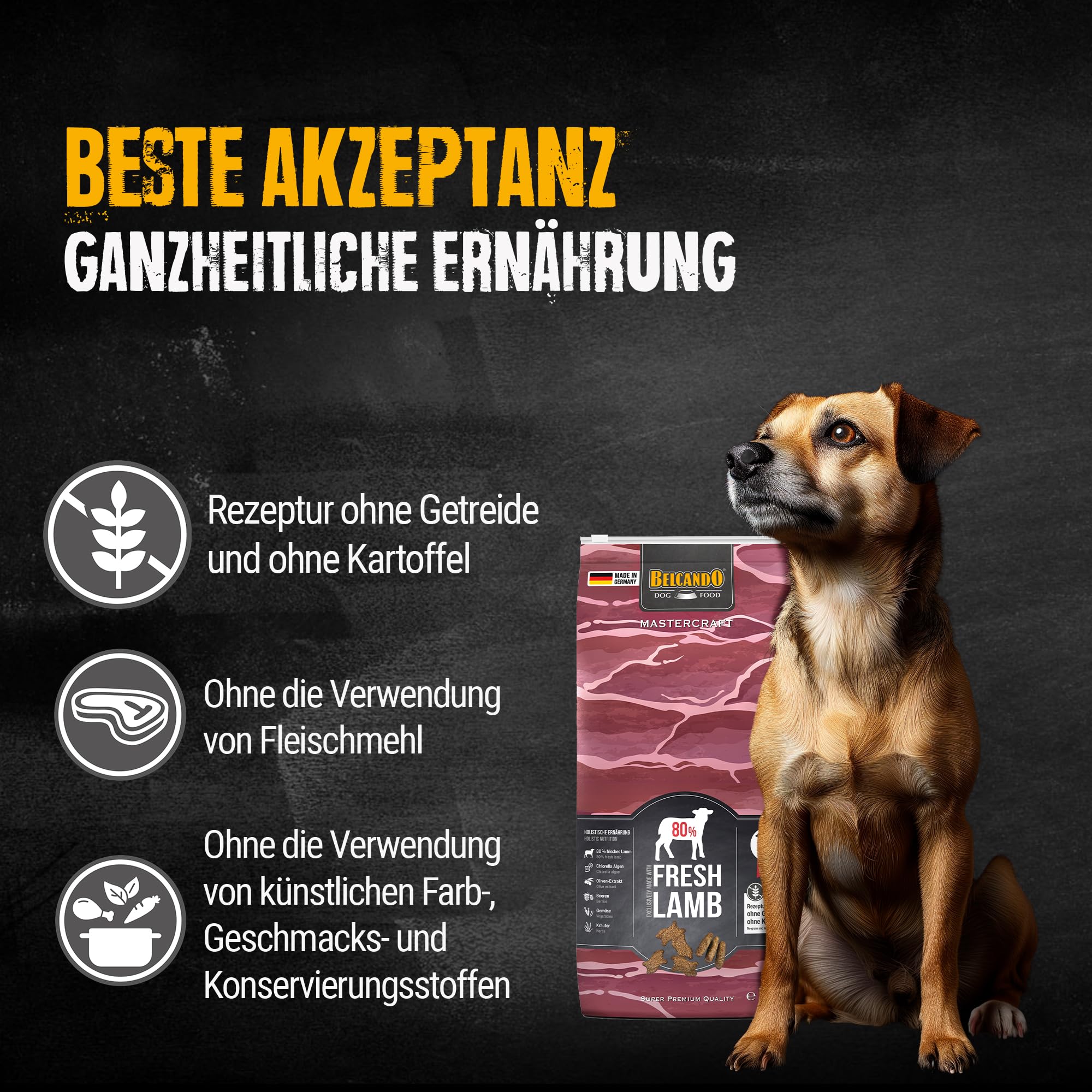BELCANDO MASTERCRAFT Hundefutter trocken Fresh Lamb, 10kg, Trockenfutter für Hunde mit Lamm, 80% Frischfleisch, getreidefrei, für alle Rassen, Made in Germany