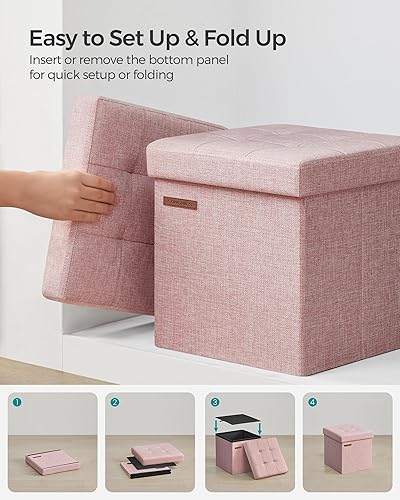 Miniatura 6 de SONGMICS Otomana de almacenamiento, reposapiés otomano pequeño plegable, taburete de pie de 11.8 pulgadas, otomana cubo con almacenamiento, carga de