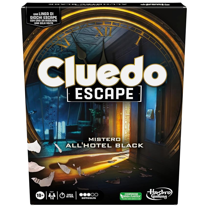 Immagine del prodotto Cluedo Escape - Mistero all'Hotel Black, gioco da tavolo, gioco in versione escape room da risolvere 1 volta sola per 1-6 giocatori, giochi di mistero cooperativi