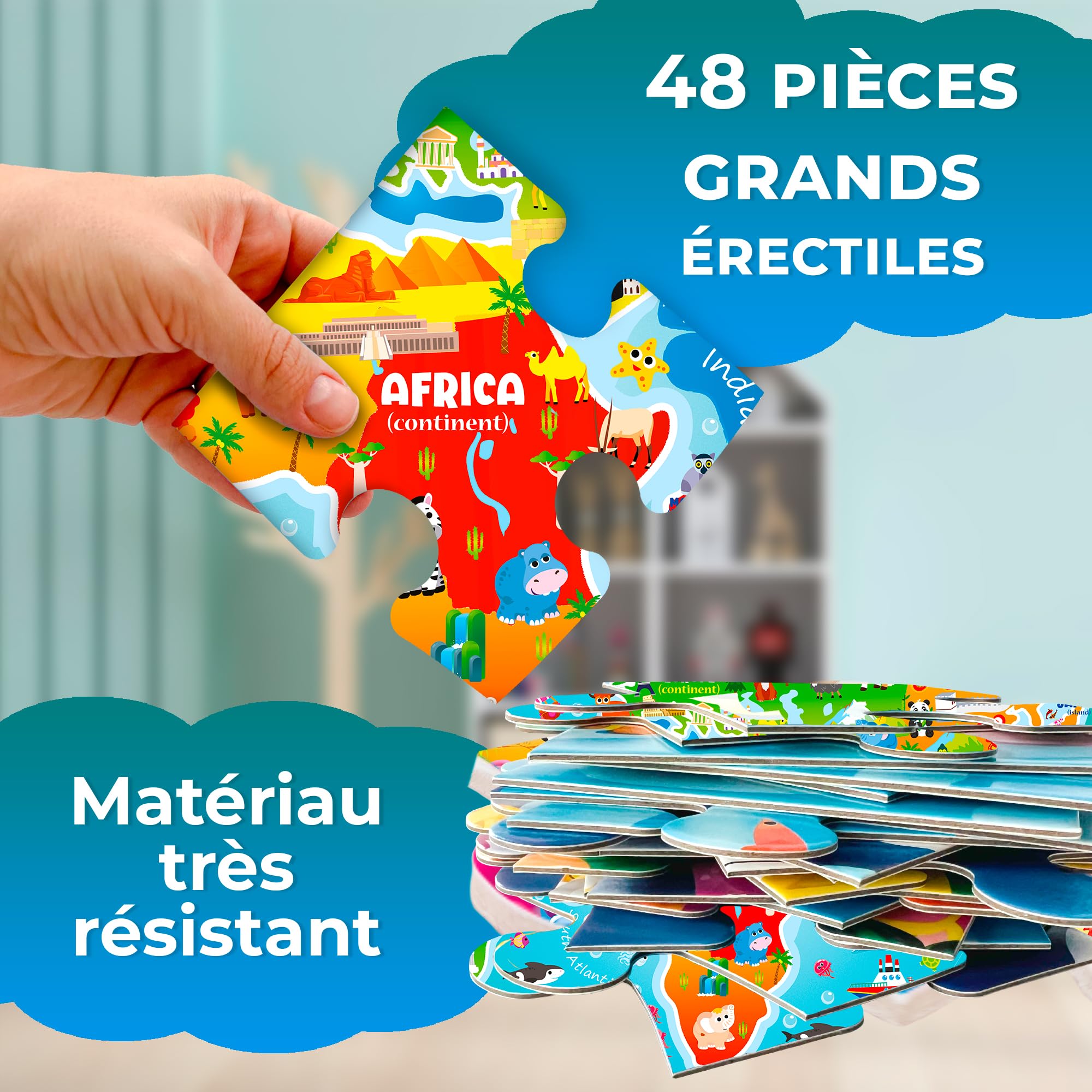 QUOKKA Grand Puzzle Enfant 3 4 5 Ans - 60x90 cm 48 Pièces Puzzle Géants de Sol pour Enfants 5 6 Ans - Grand Jouet avec Carte du Monde - Educatif Cadeau Garçons et Filles