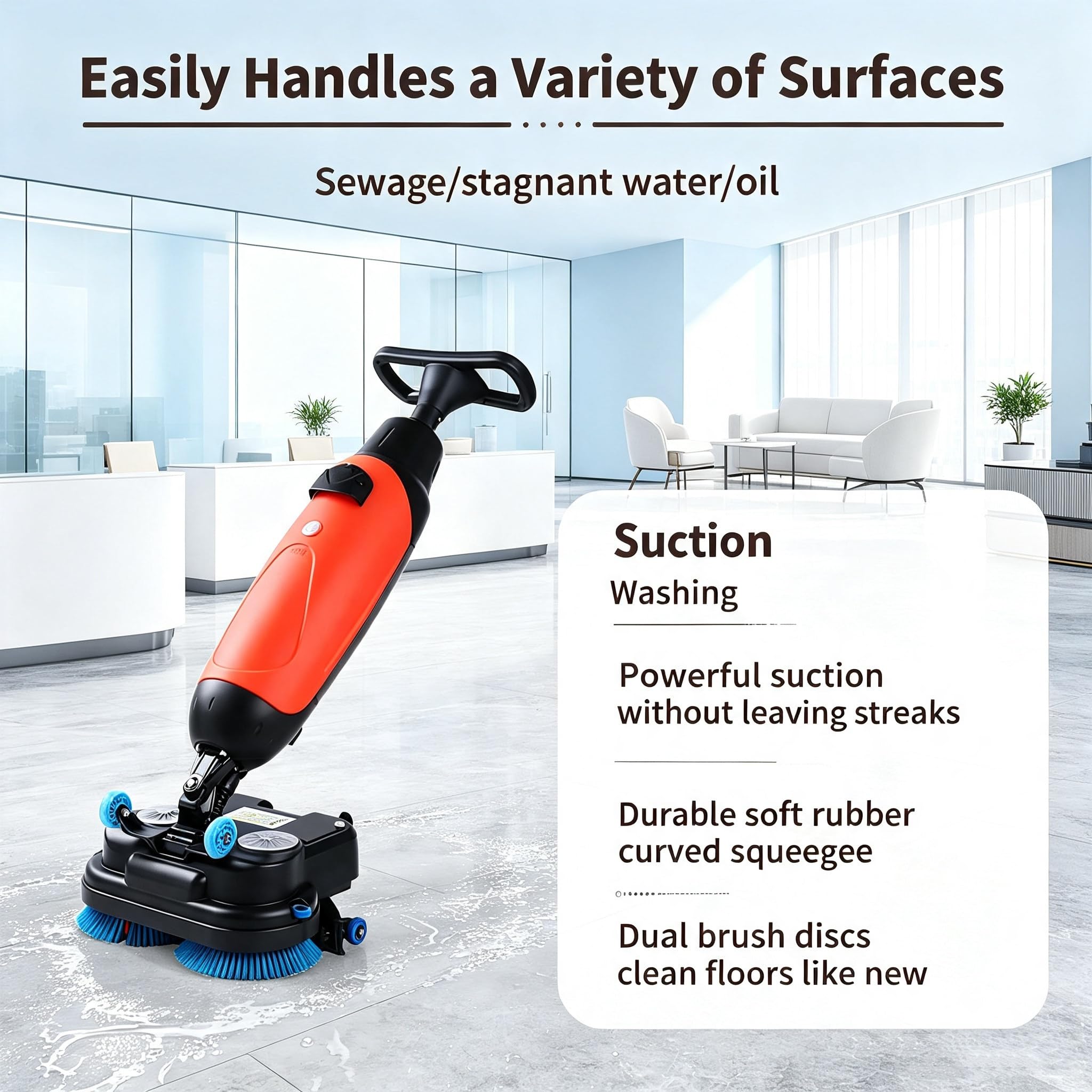 Mini Lavapavimenti Professionale White | Autonomia Di 90 Minuti, Larghezza Di Pulizia Di 43 Cm (17") 240 Giri/Min, Ideale per Piccoli Spazi Commerciali, Uffici