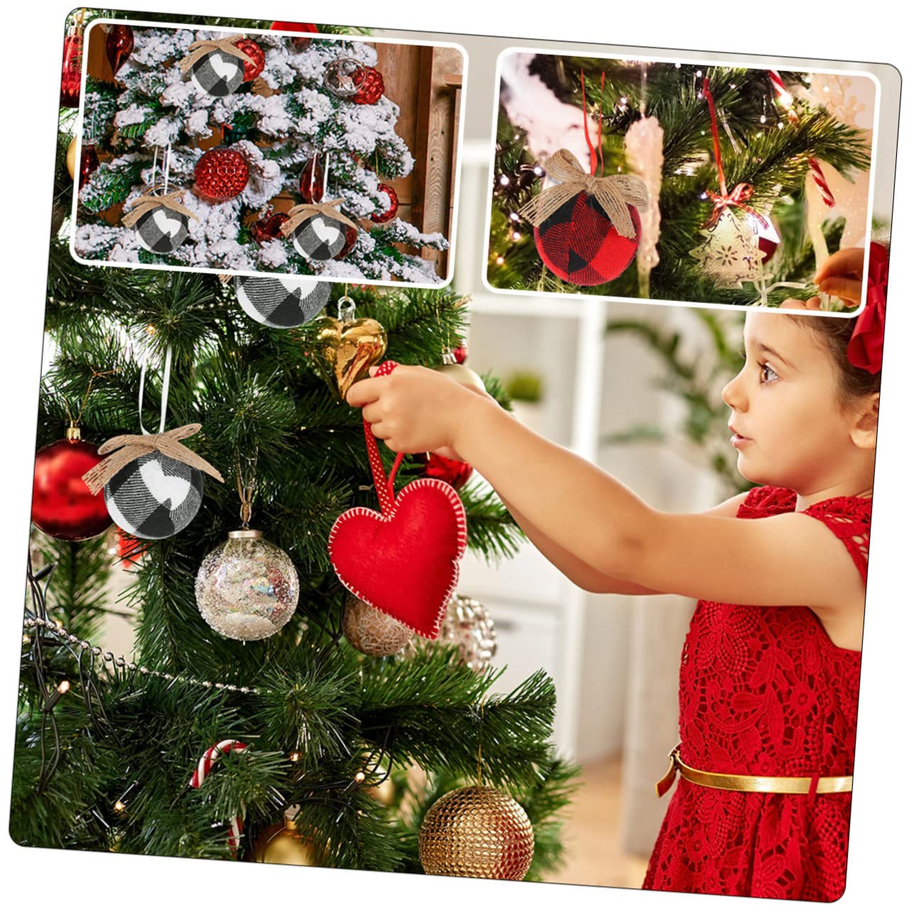 Zerodeko 4 Juegos Bola De Tela De Cuadros Navideños Árbol De Navidad Luces De Navidad Al Aire Oro Guirnalda Decoración Navideña De Época Decoración Navideña Paño 12 Piezas X 4