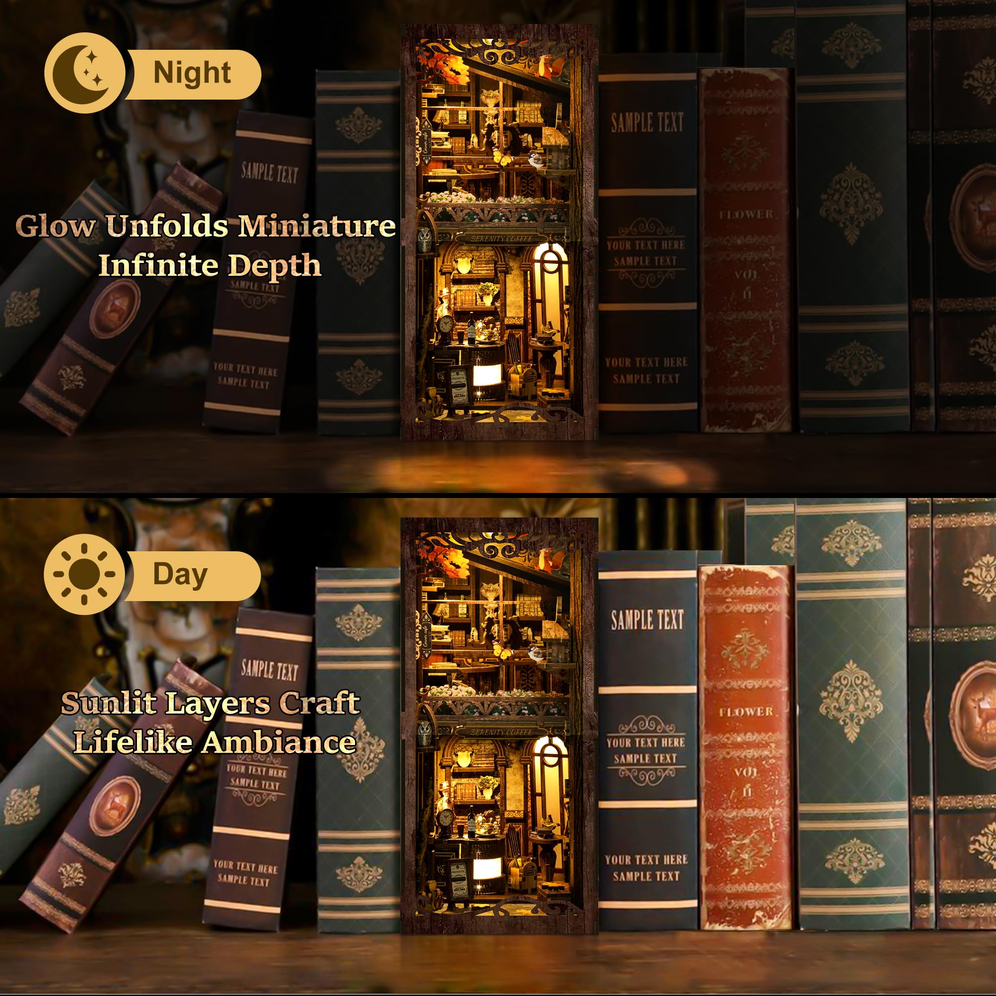 CRIOLPO Kit Book Nook DIY per Adulti - Casa in Miniatura con Luci LED da Montare, Modellismo 3D Creativo per Decorare Librerie - Regalo Originale per Appassionati di Fai da Te