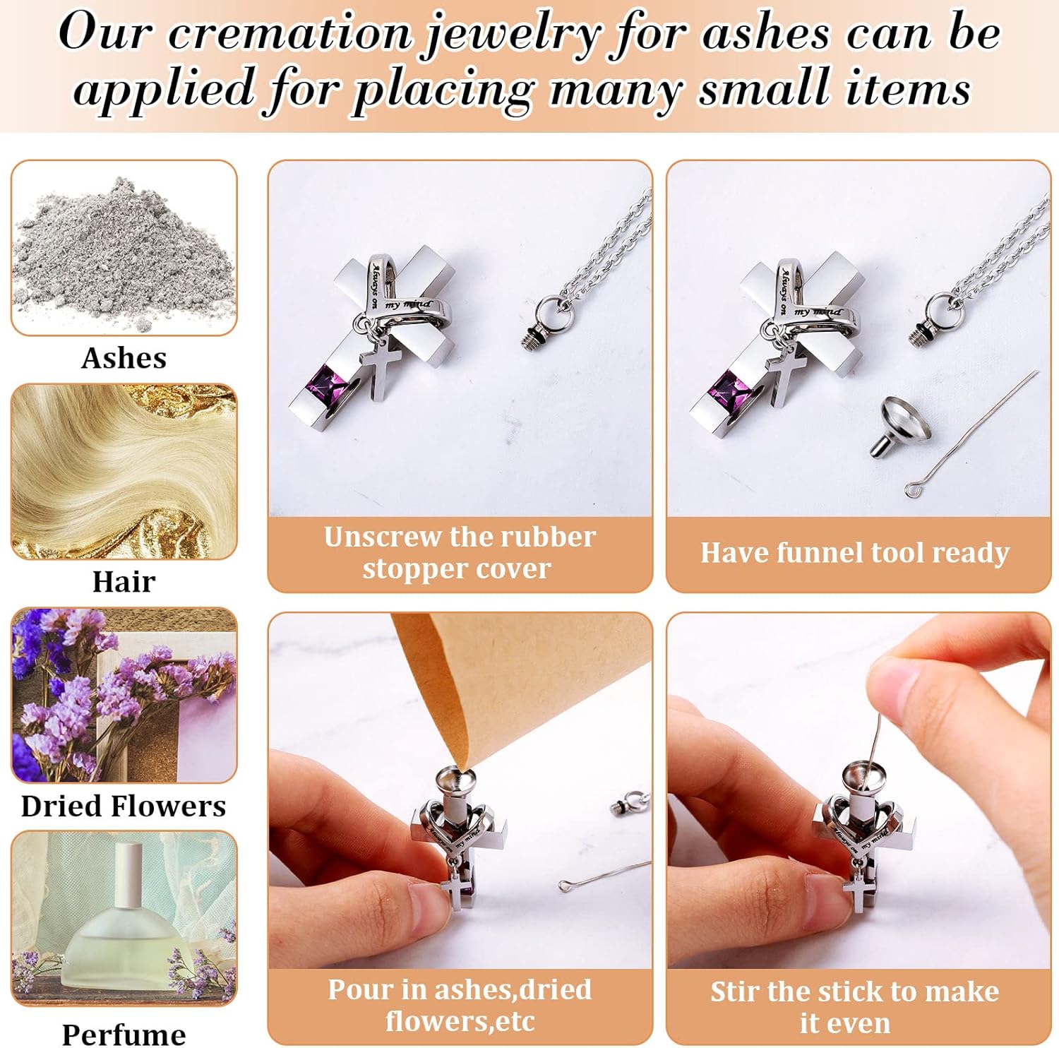 Jexine 10 Pcs Urn Necklace For Ashes Cremation Jewelry Wings Tear Drop Cross Crystal Ashes Necklace Stainless Steel Zircon Memorial Locket Vertical Bar Heart Waterproof Keepsake For Men