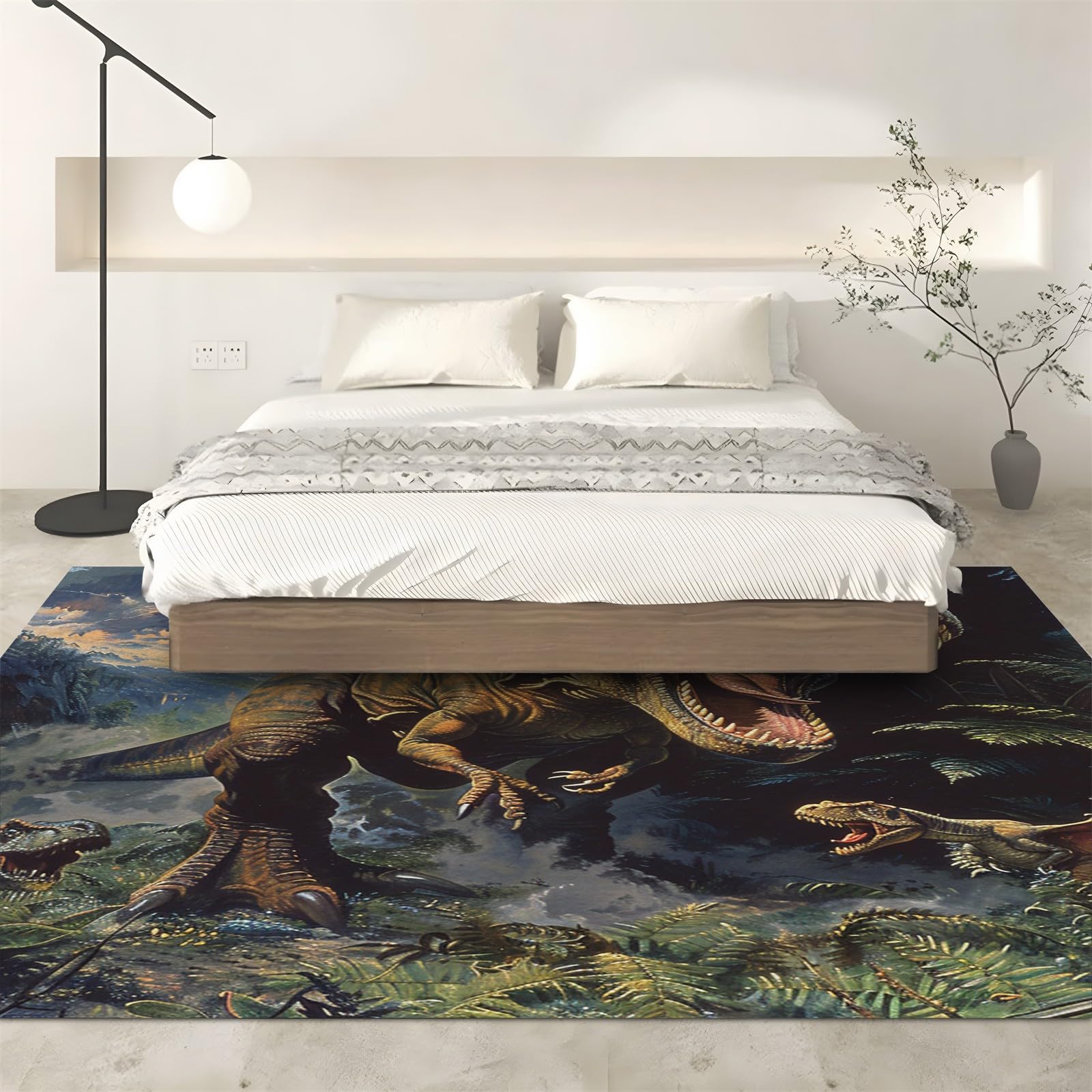 Teppich Kinderzimmer Gras-Dinosaurier 80x150cm Teppich Wohnzimmer Weich Flauschig Anti-Rutsch Teppich Maschine Waschbar für Schlafzimmer, Küchen, Flur, Esszimmer