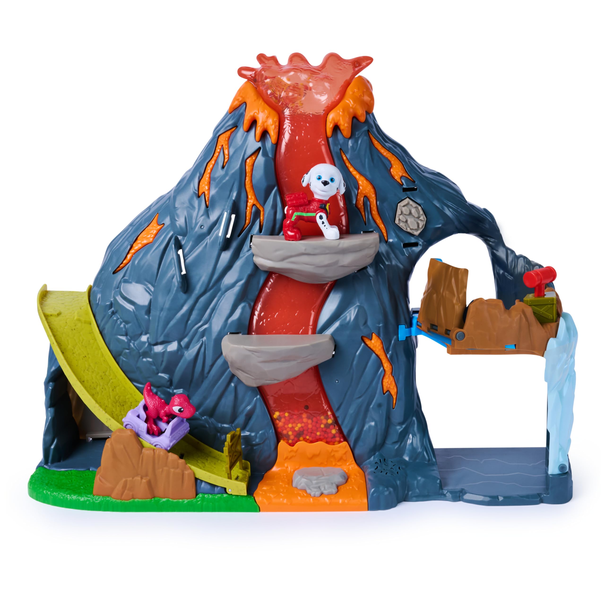 Paw Patrol: The Dino Movie, Set de Juego Super Lava Blast Volcano con Luces y Sonidos, Figuras de acción de Marshall y Rhubarb, Juguetes para niños y niñas preescolares, a Partir de 3 años