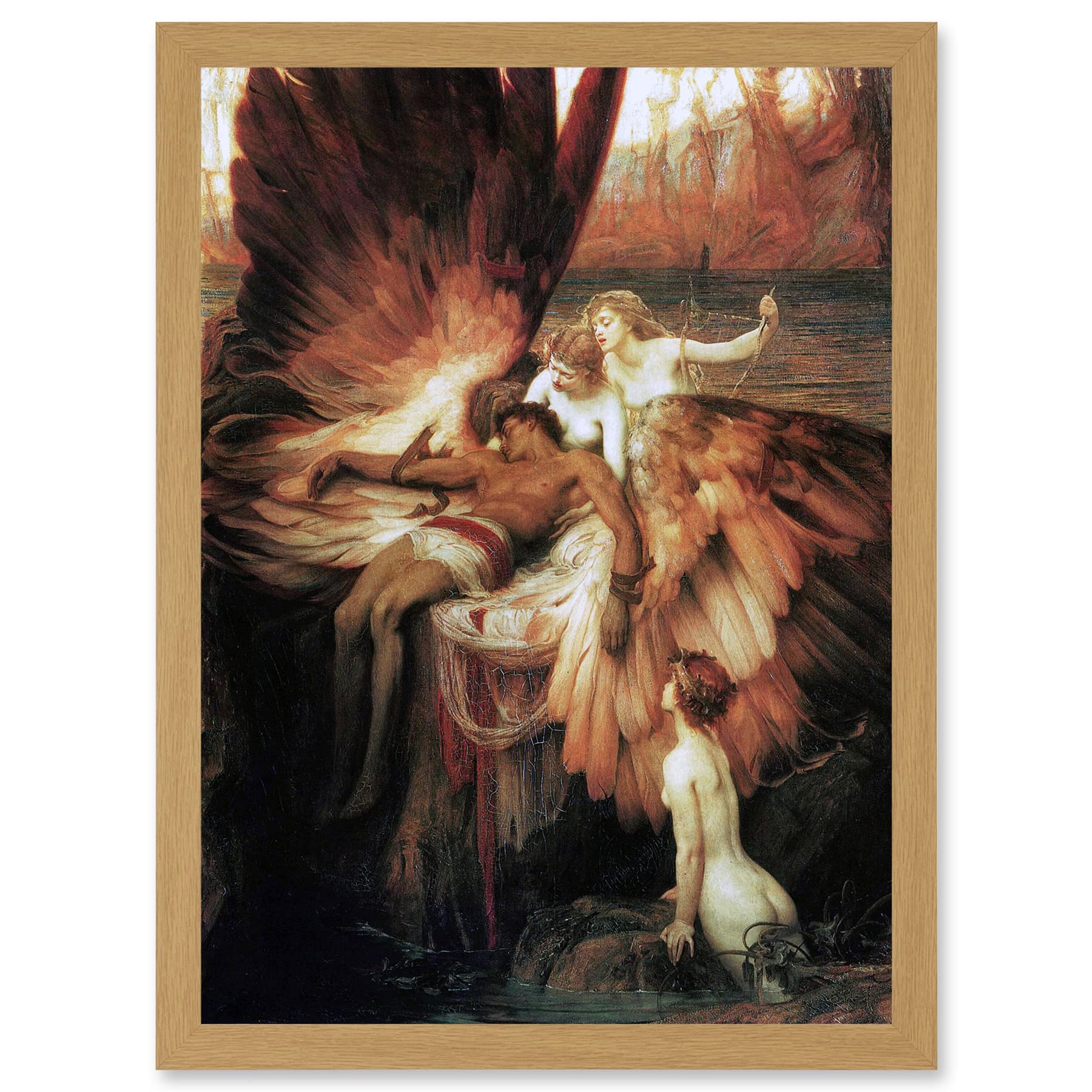 James Mourning For Icarus Myth Greek Wings Framed Wall Art Print - A4 - Light Oak Frame