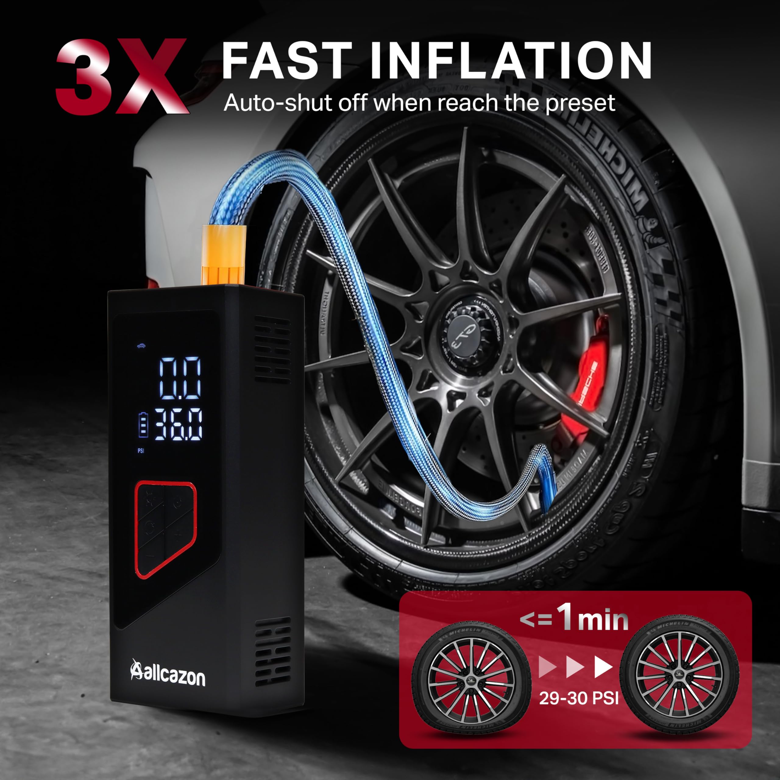 Inflador de neumáticos, compresor de aire portátil, inflador de neumáticos portátil de 150 PSI para automóvil, bomba de aire para neumáticos de automóvil con herramientas de medidor de presión de