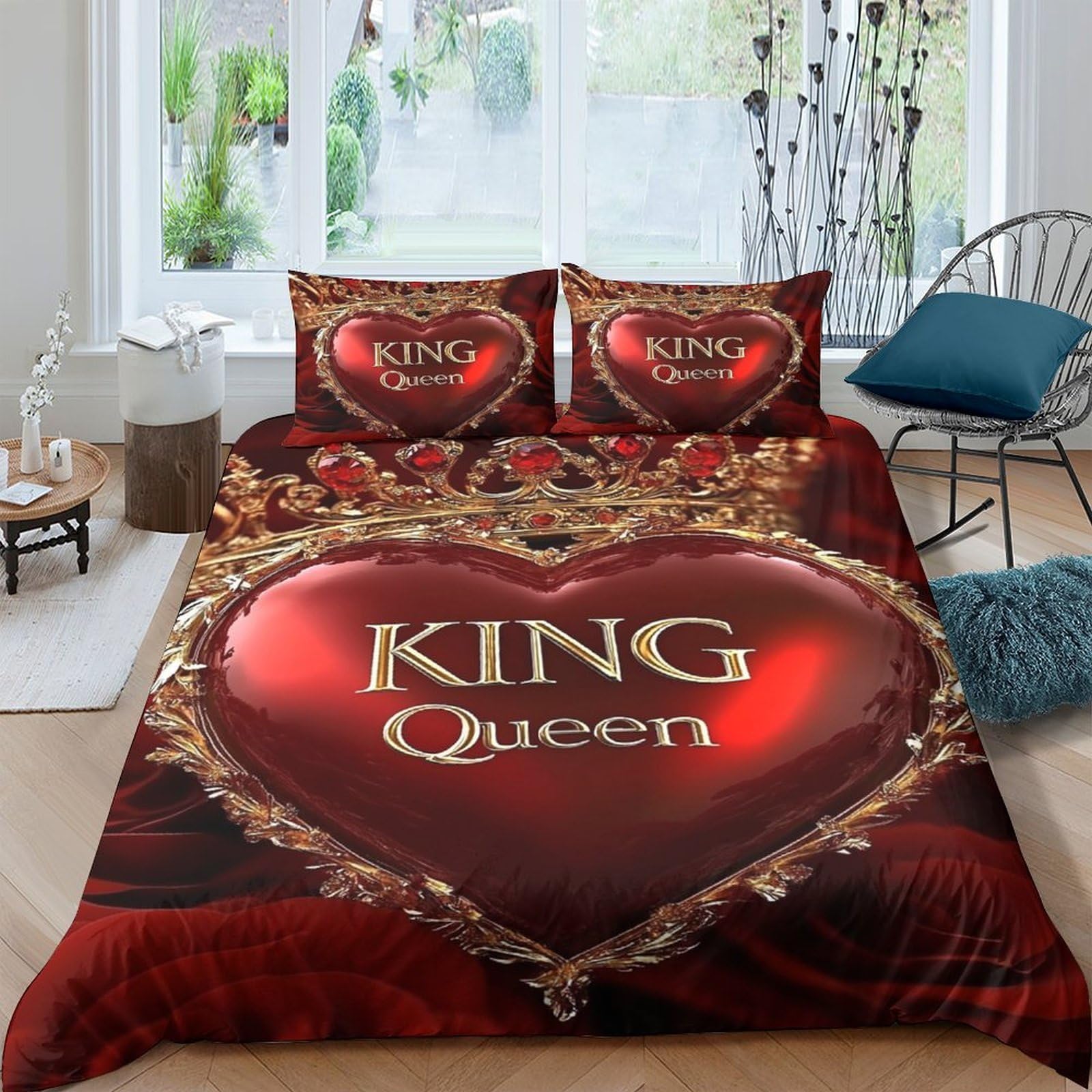 Ctjqhvkz Style-2 3D Printed Red Heart Crown Fitted Sheet Microfiber Soft Bedroom Decor King Queen Bed Cover For Home Guest Room Single（135X200cm）