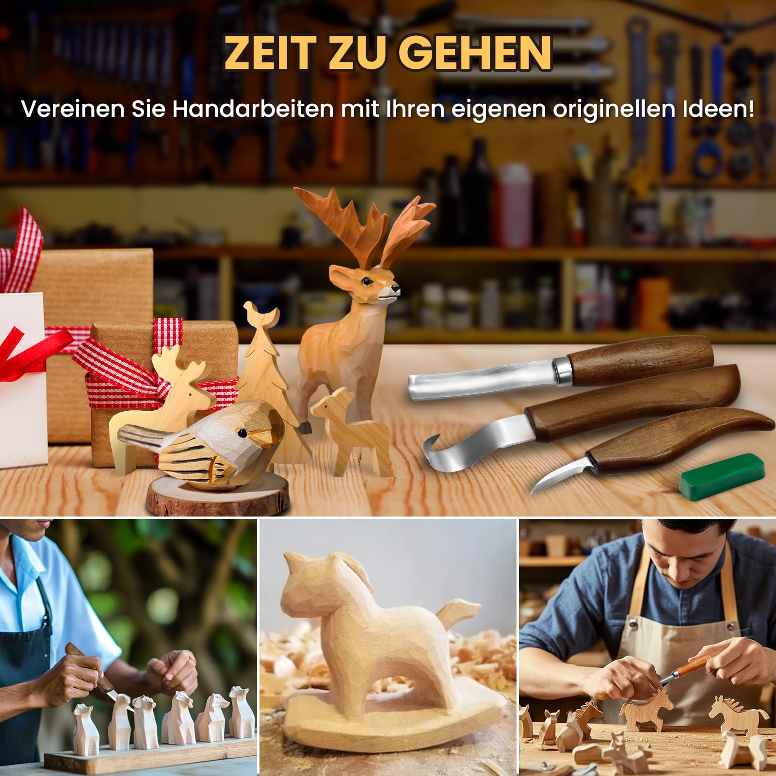 Set Deluxe da 22 Pezzi di Coltelli per Intaglio del Legno con Manici in Noce, Kit di Attrezzi per Scultura su Legno per Principianti e Professionisti