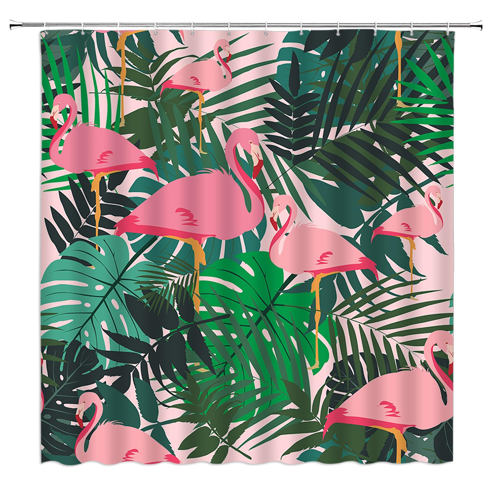 CCXTCZ Flamingo Shower Curtain Palm Leaf Green Tropical Leaves Hawaii Watercolor Birds Plant Fabric Bathroom Decor Curtains with Hooks,Pink Green