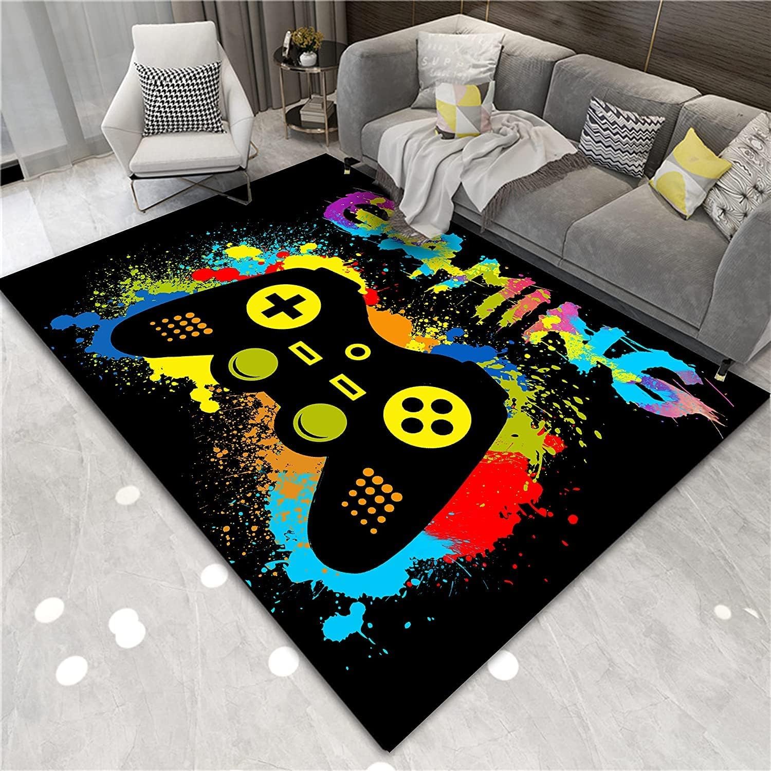 Tapis 3D Gamepad Motif de Manette de Jeu 140 x 180 cm, Tapis Manette De Jeux Coloré et Moderne De Grande Surface en et Antidérapante, Idéal pour Salon, Chambre De Garçon et Chambre d'Adolescent (A)