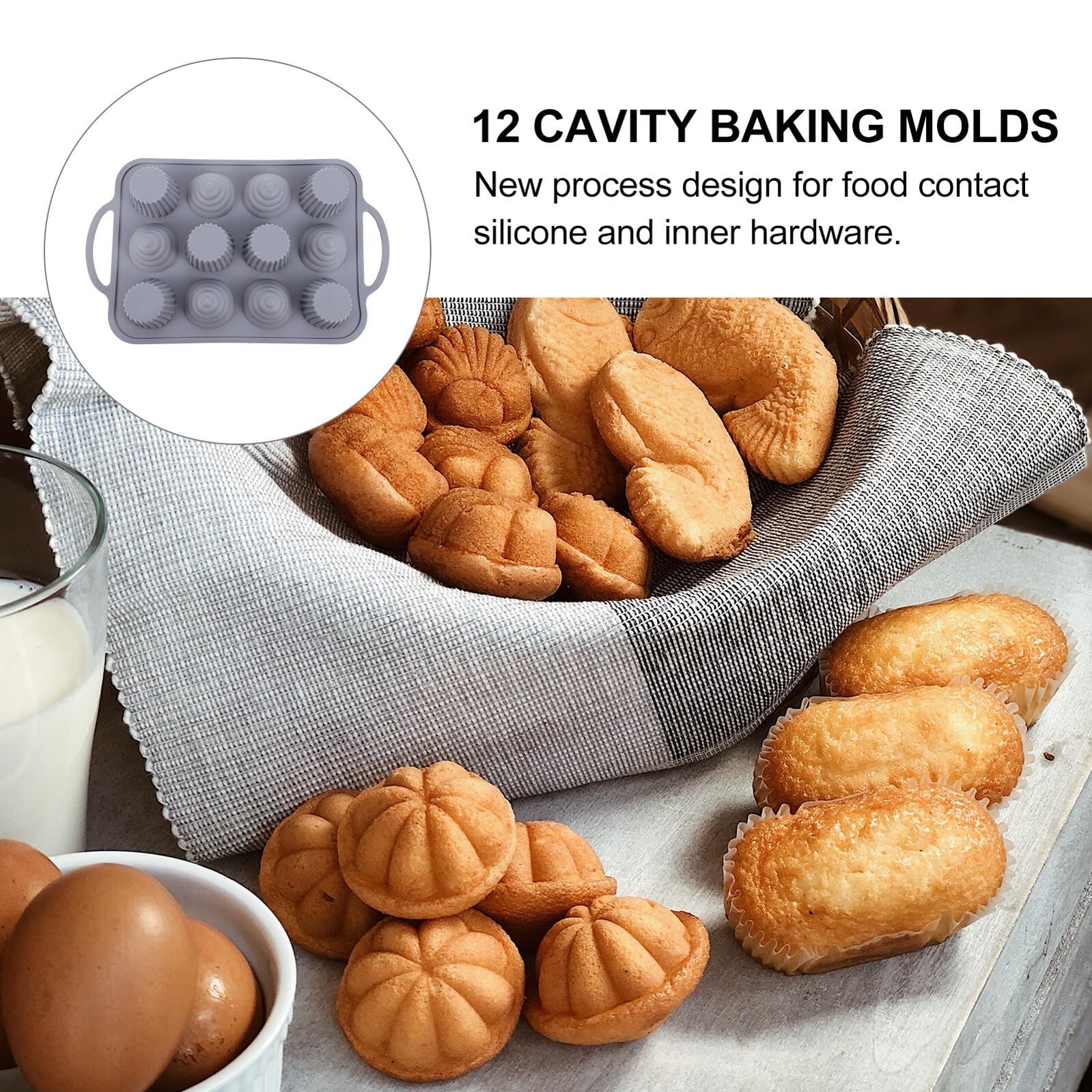 Molde de Silicona para Pasteles de 12 Cavidades Redondo | Mango Antideslizante, Diseño Integral Pieza, Tacto Suave y Resistente al Calor