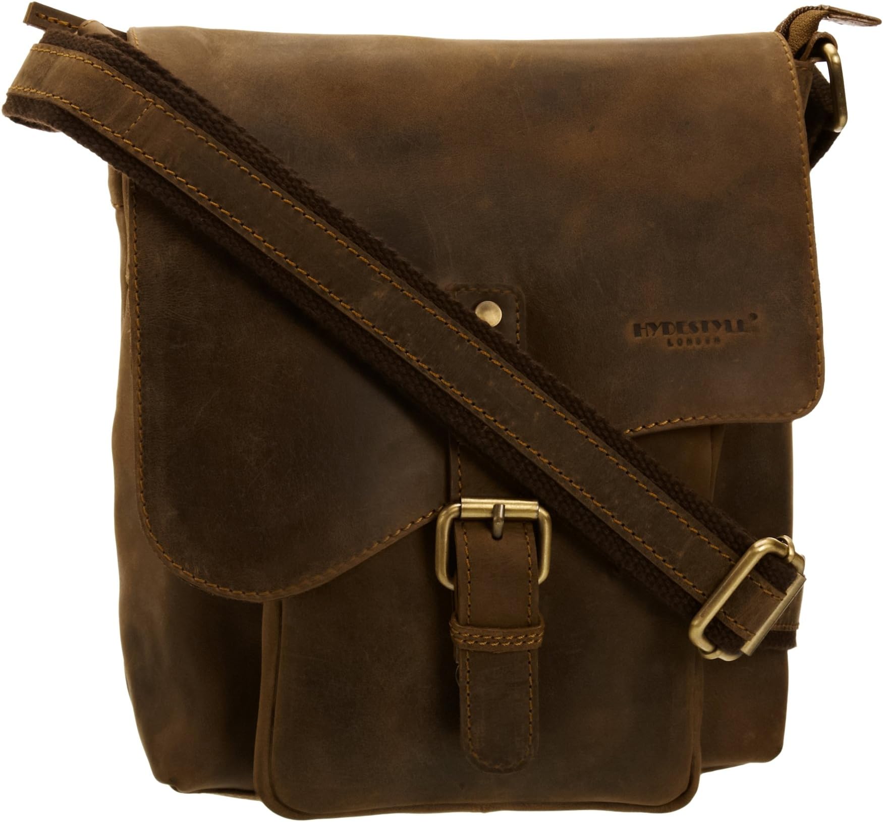 HYDESTYLE Venator Distressed Hunter Oiled Messenger Manbag - Bag with Zippers, Men's Leather Shoulder Vintage Bag, Durable Casual Messenger Bag Hand- Made Leather Business with Open Pocket