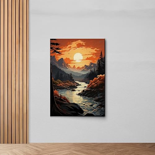 Miniatura 7 de Piece Canvas Framed Canvas Wall Art Wood Panel, Minimalist Mountain Lake Landscape Panorama Wall Art, Forest Tree Nature Lake Wall Art, Wall Art,