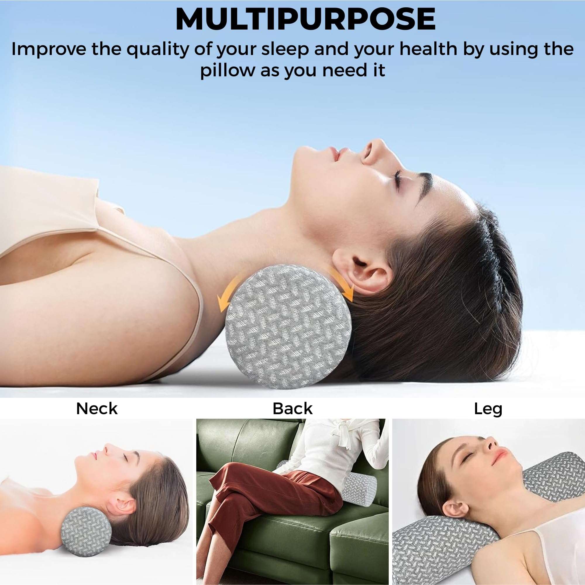 MAGIC SELECT Almohada Cervical Circular de Espuma Viscoelástica | Funda de Poliéster Lavable, Ergonómico para Cuello, Piernas y Espalda, Ideal para Hogar y Viajes, Formato Rollo