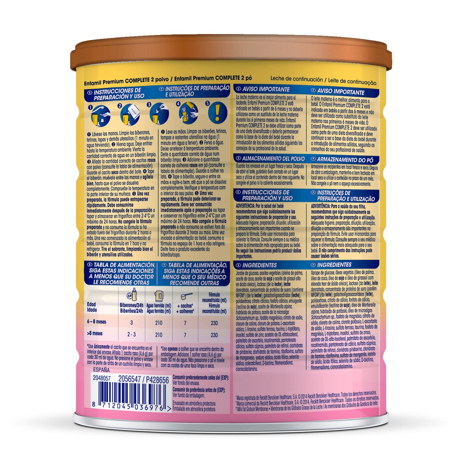Enfamil Complete 3 Leche de Crecimiento en Polvo, desde los 12 Meses, 1 x 800g (Paquete de 4)