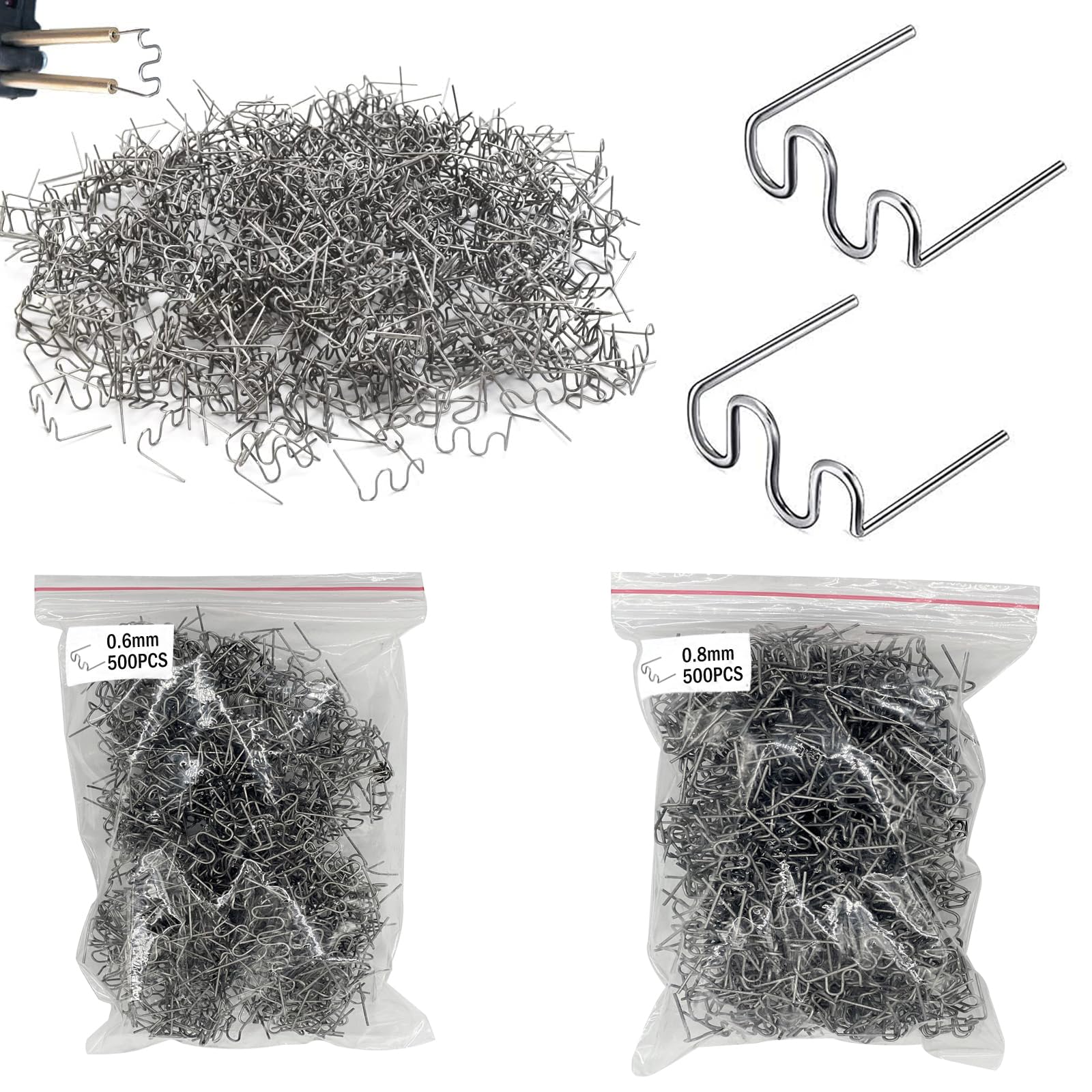 Grapas Onduladas, 1000 PCS Parachoques automático plastico Soldadura Reparar Grapadoras calientes 0,8mm / 0,6mm, Grapas de Onda Precortadas, Soldador Plastico Grapas, Grapas calientes