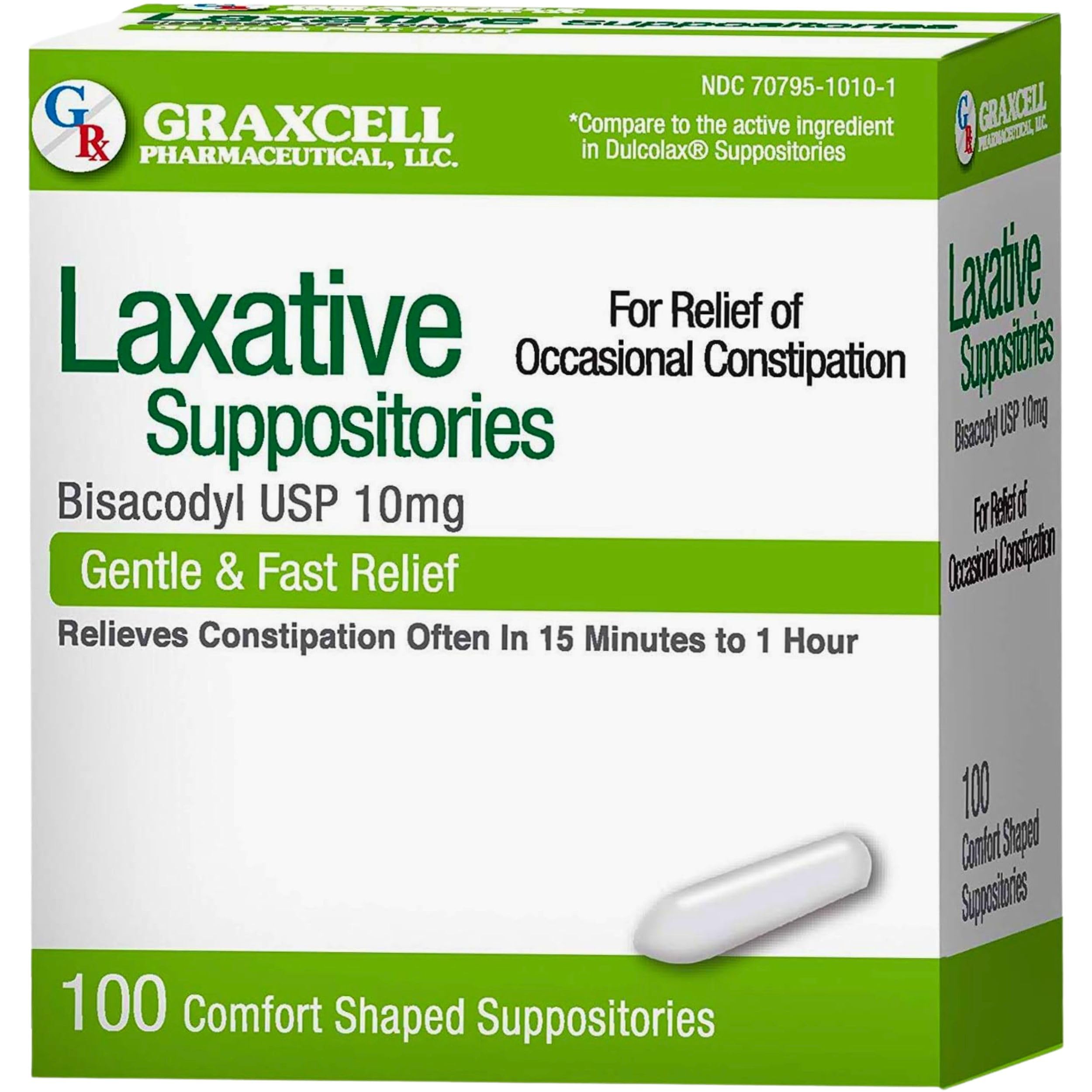 Bisacodyl USP 10mg Laxative Suppositories - Fast Constipation Relief in 15-60 Min - Probiotics to Help Abdominal Discomfort, Rectal Burning