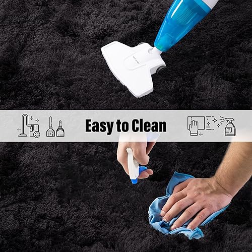 Miniatura 4 de Alfombra cuadrada azul marino  Alfombra cuadrada pequeña esponjosa de 3 x 5 pies para dormitorio  Alfombra peluda lavable  Bonita decoración de