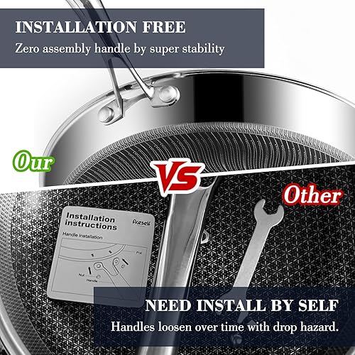 Miniatura 3 de Sartén híbrida antiadherente de acero inoxidable de 12 pulgadas con tapa de vidrio a juego, sin PFOA, no tóxico, apto para lavavajillas y horno,