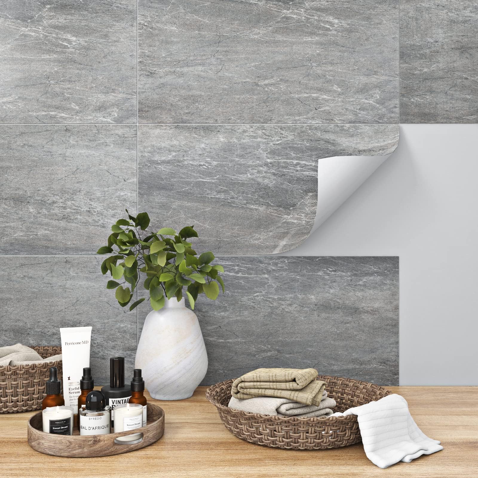 FunStick 30X60CM 15 Dalles PVC Adhesives Sol Marbre Gris Dalles