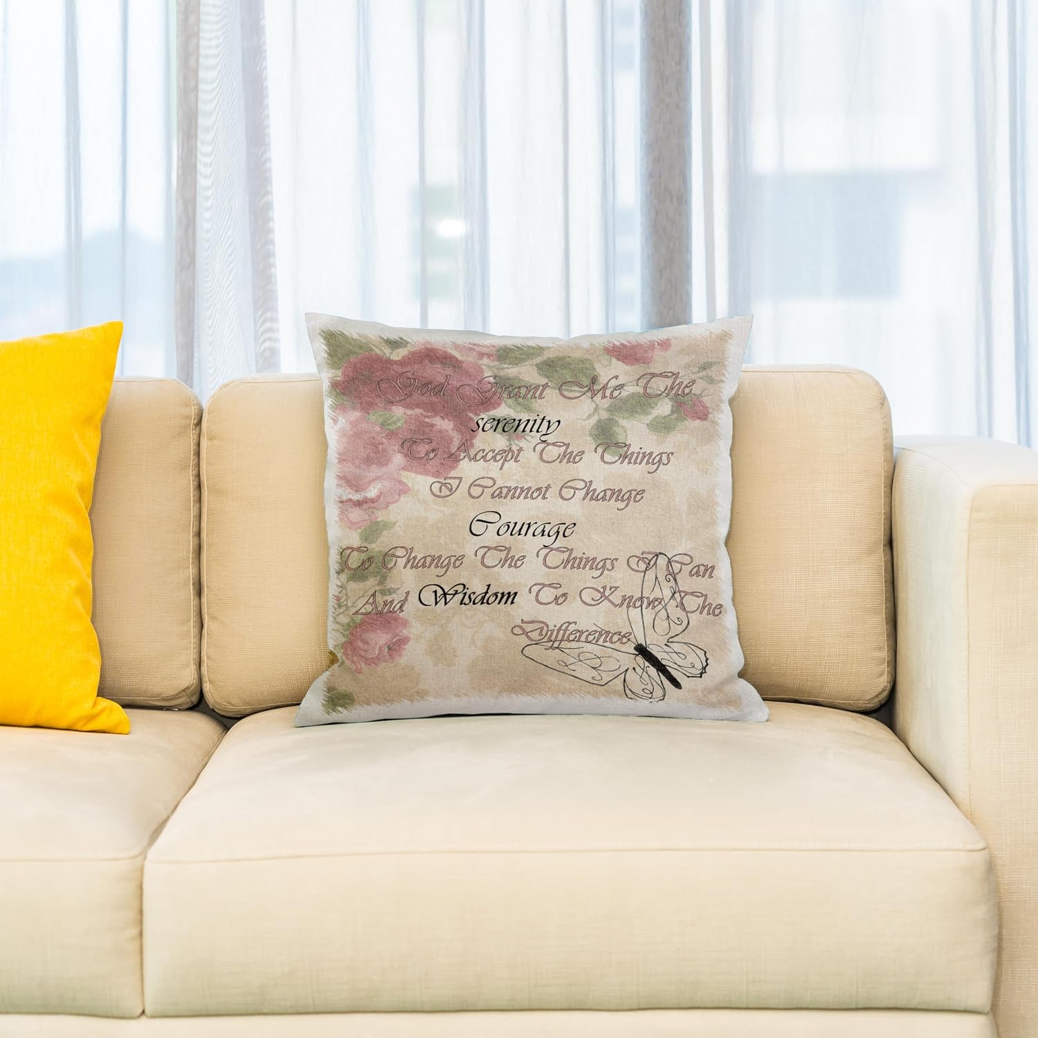 3dRose Image of Serenity Prayer On Aged Floral Butterfly Paper 16x16 inch Pillow Case